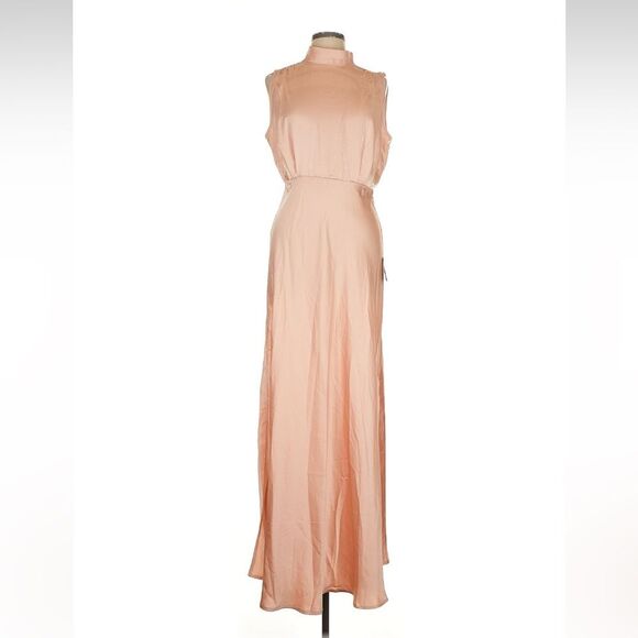Lulus Classic Elegance Blush Satin Sleeveless Mock Neck Maxi Dress Small NEW - Picture 14 of 15